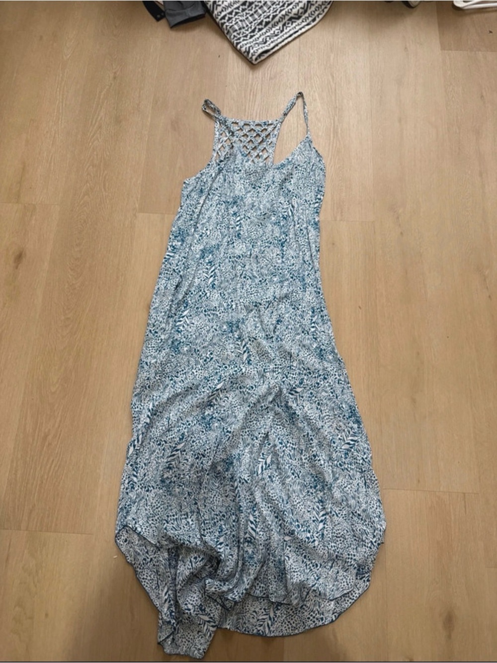 Blue Printed Maxi Dress with Lattice Back